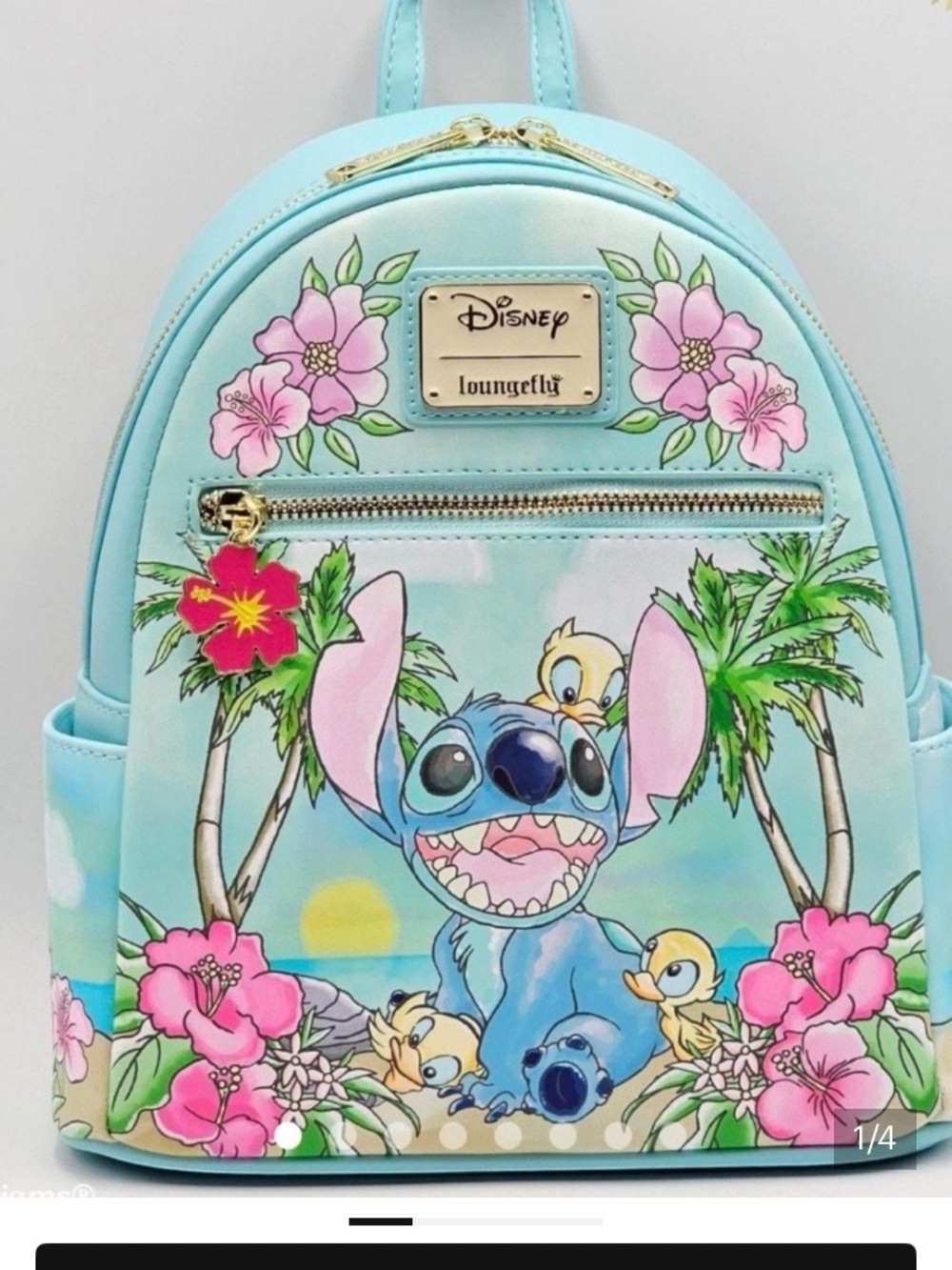 Loungefly Aqua Stitch Floral Mini Backpack